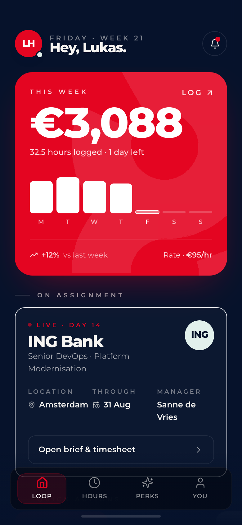 Loop home screen