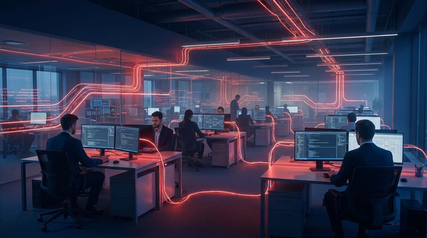A confident technology specialist in a bright modern office